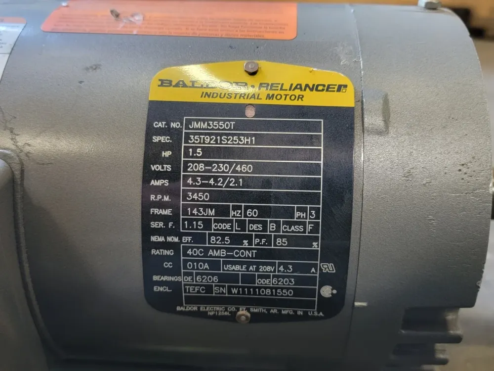 1.5 hp 208/230 volts, 3450 rpm, 143JM Electric Motor JMM3550T