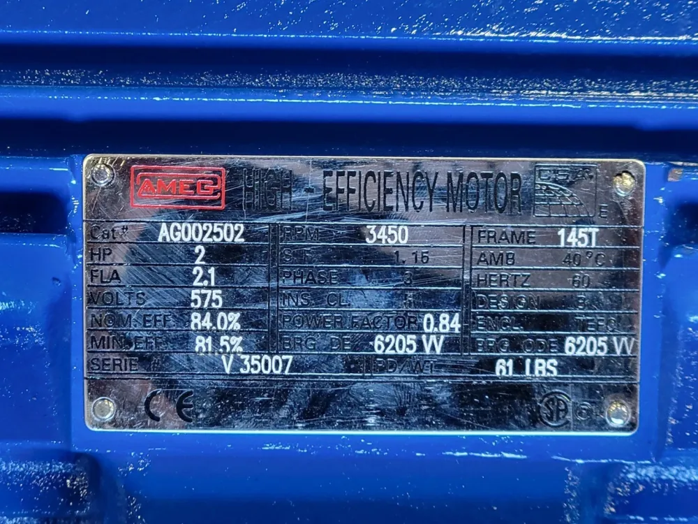 2 hp 575 volts 3450 rpm 145T Electric Motor AG002502