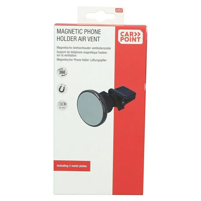 Sportieve Luchtinlaat Carpoint Telefoonhouder Magnetisch voor Ventilatierooster rond - Kunststof, Zwart
