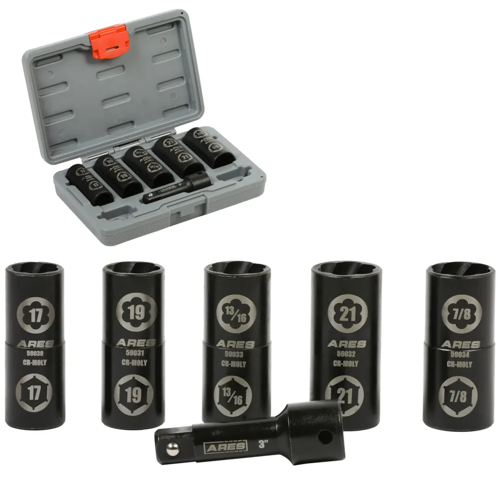 ARES 59035 - 1/2-Inch Drive 6pc Basis Hex and Damaged Lug Nut Flip Socket Set