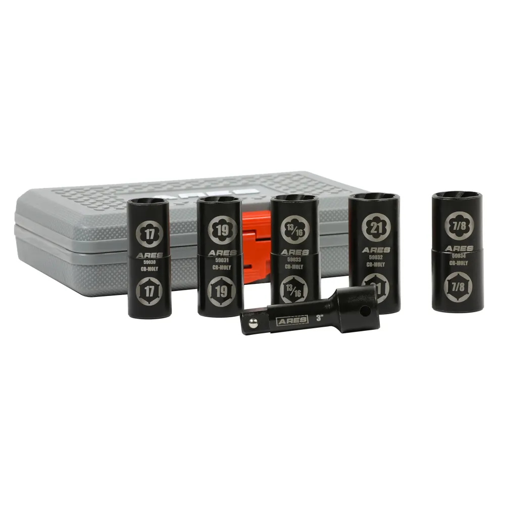 ARES 59035 - 1/2-Inch Drive 6pc Basis Hex and Damaged Lug Nut Flip Socket Set
