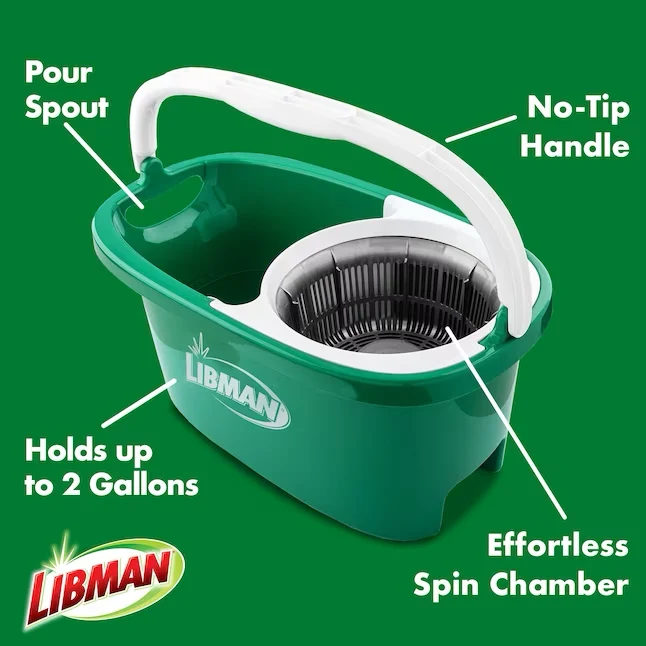 Libman Tornado Spin Mop Microfiber Head - Afstelbaar Handle, No-Spill Bucket