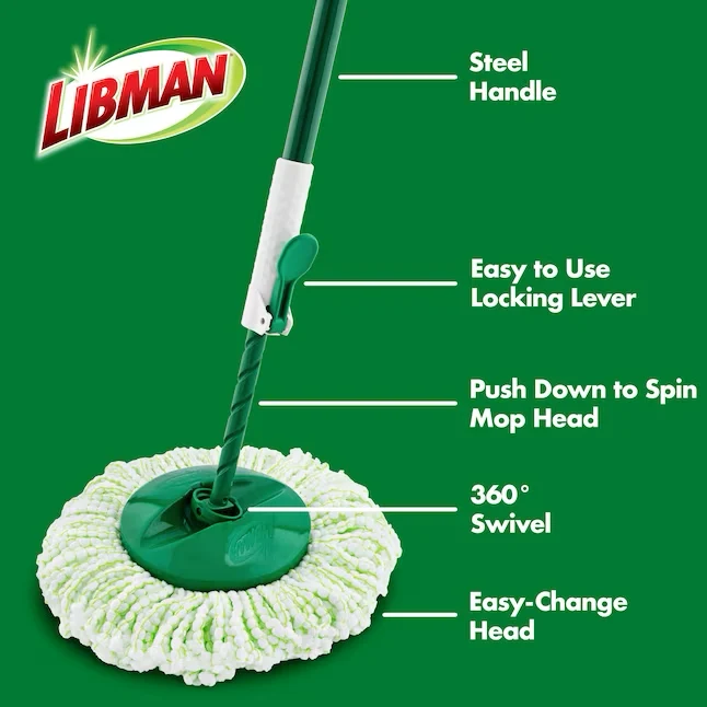 Libman Tornado Spin Mop Microfiber Head - Afstelbaar Handle, No-Spill Bucket