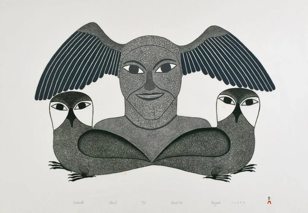 VINTAGE Last Kenojuak Ashevak Print 1996 Cape Dorset Collection *Head Wings*