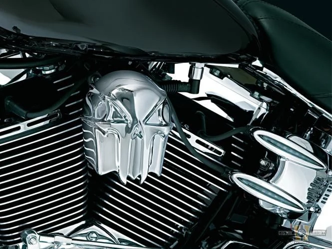 Versterkte Skull Horn Cover Dark Verchroomd Harley-Davidson