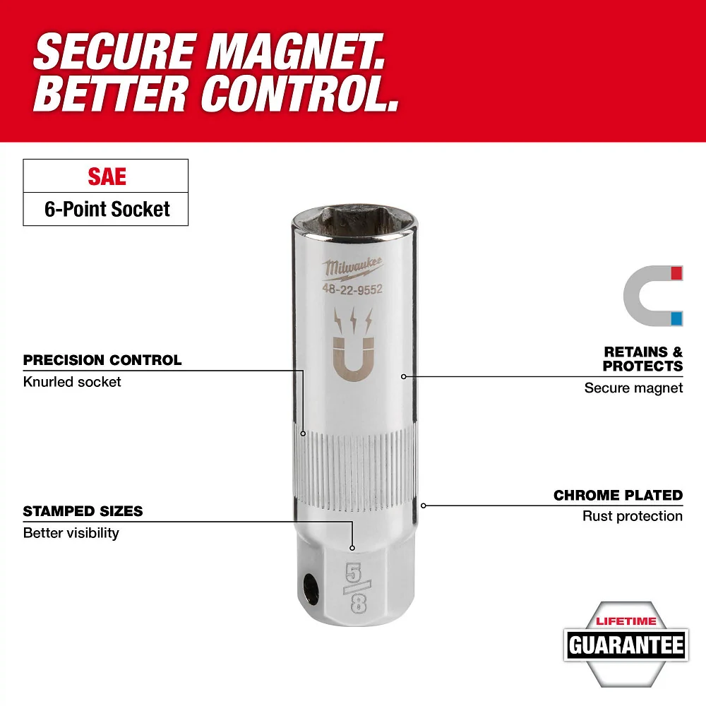 MILWAUKEE 3/8" Drive 5/8" Magnetic Spark Plug Socket