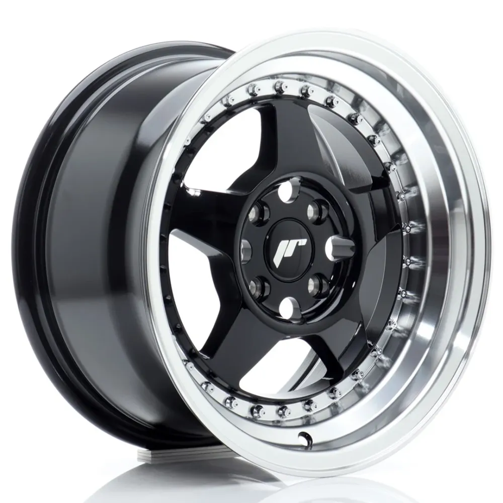 Japan Racing JR-6 15x8" 4x100 ET25, Gloss Zwart, Machined Lip