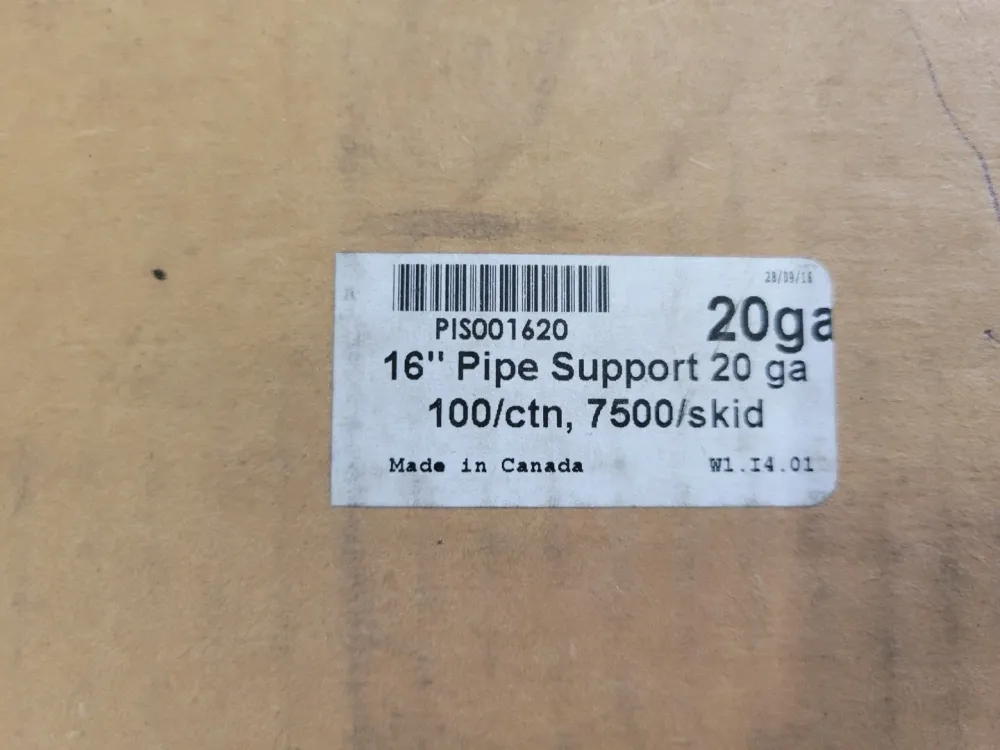 16" Pipe Support 20 ga - 100/ctn, 7500/skid