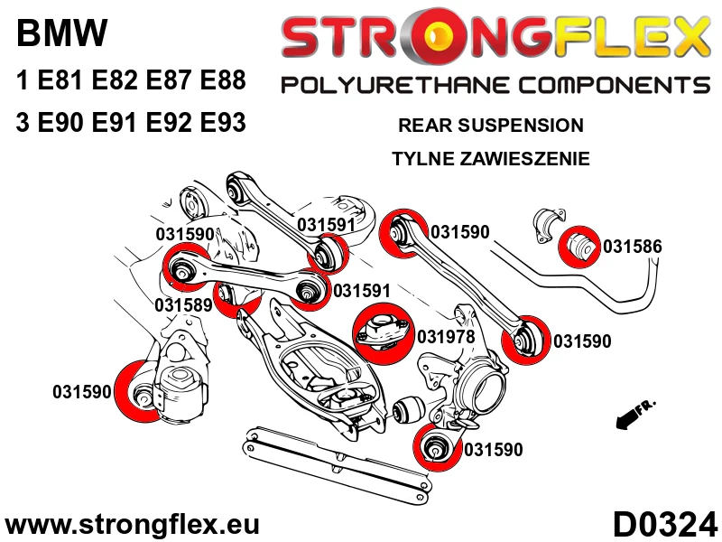 Full suspension polyurethane bush kit SPORT - BMW > Serie 3 > V E90 / E91 / E92 / E93 > E90 / E91 / E92 xi / xd