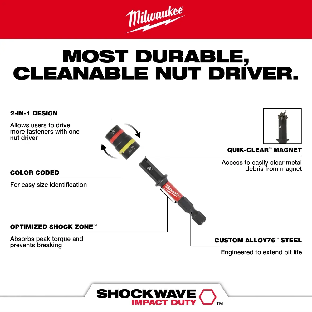 MILWAUKEE 2 PC. SHOCKWAVE IMPACT DUTY™ QUIK-CLEAR™ 2--1 Magnetic Nut Driver Set Q4
