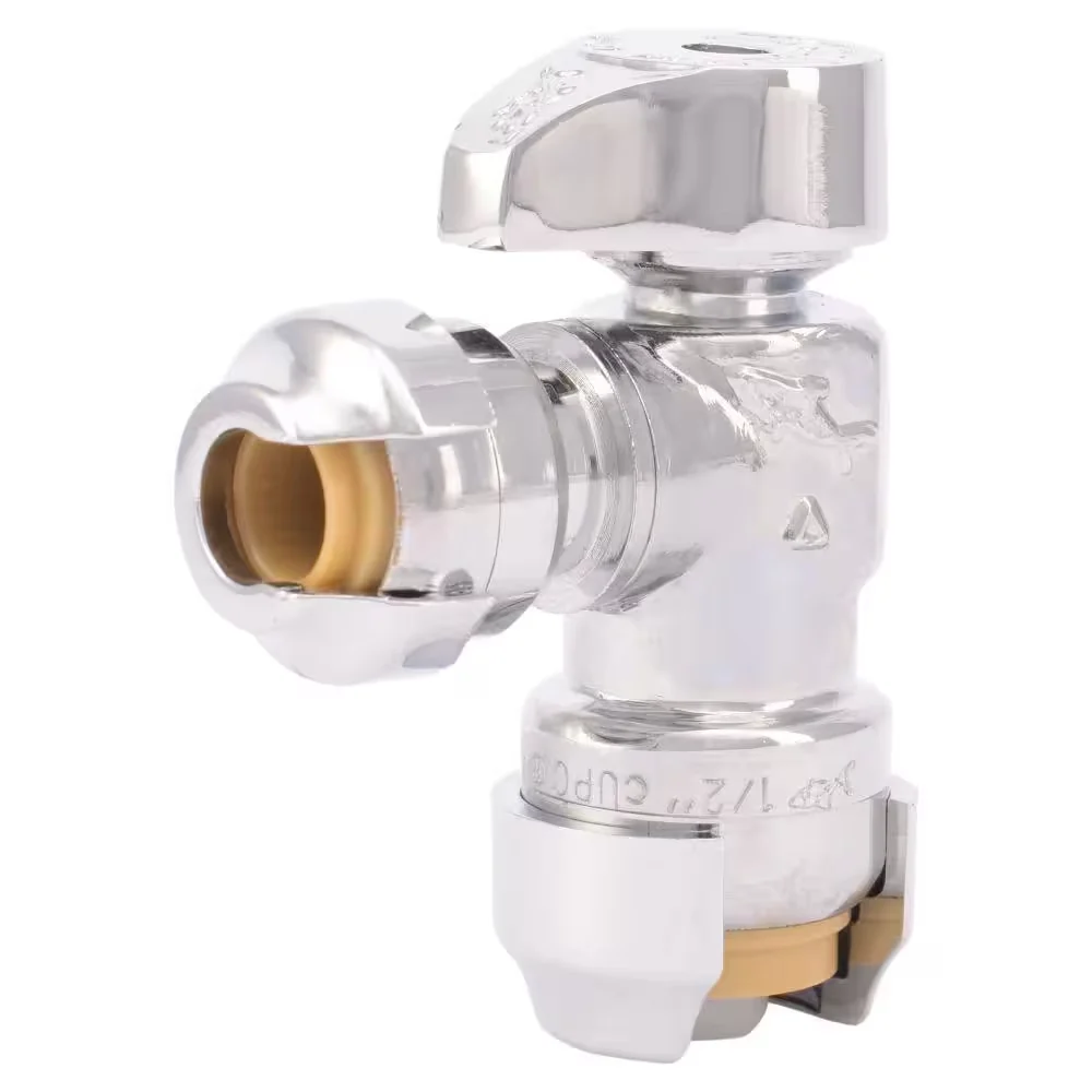 SharkBite 1/2 . Push-to-Connect x 1/4 . Push-to-Connect Chrome-Plated Geel koper Quarter-Turn Angle Stop Valve