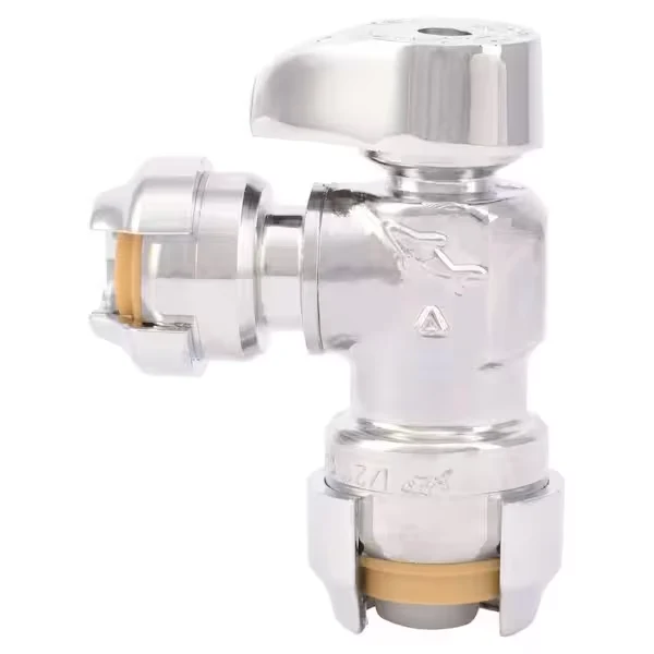 SharkBite 1/2 . Push-to-Connect x 1/4 . Push-to-Connect Chrome-Plated Geel koper Quarter-Turn Angle Stop Valve