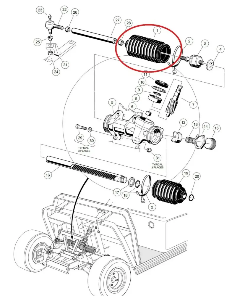 Club Car Steering Bellow Dust Seal, Groot Passenger Side # 1013035
