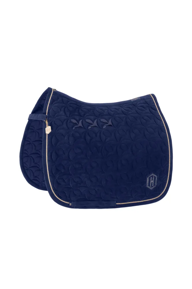 Heritage AW24 Velour Emblem Dressage Saddle Pad True Zeeblauw F