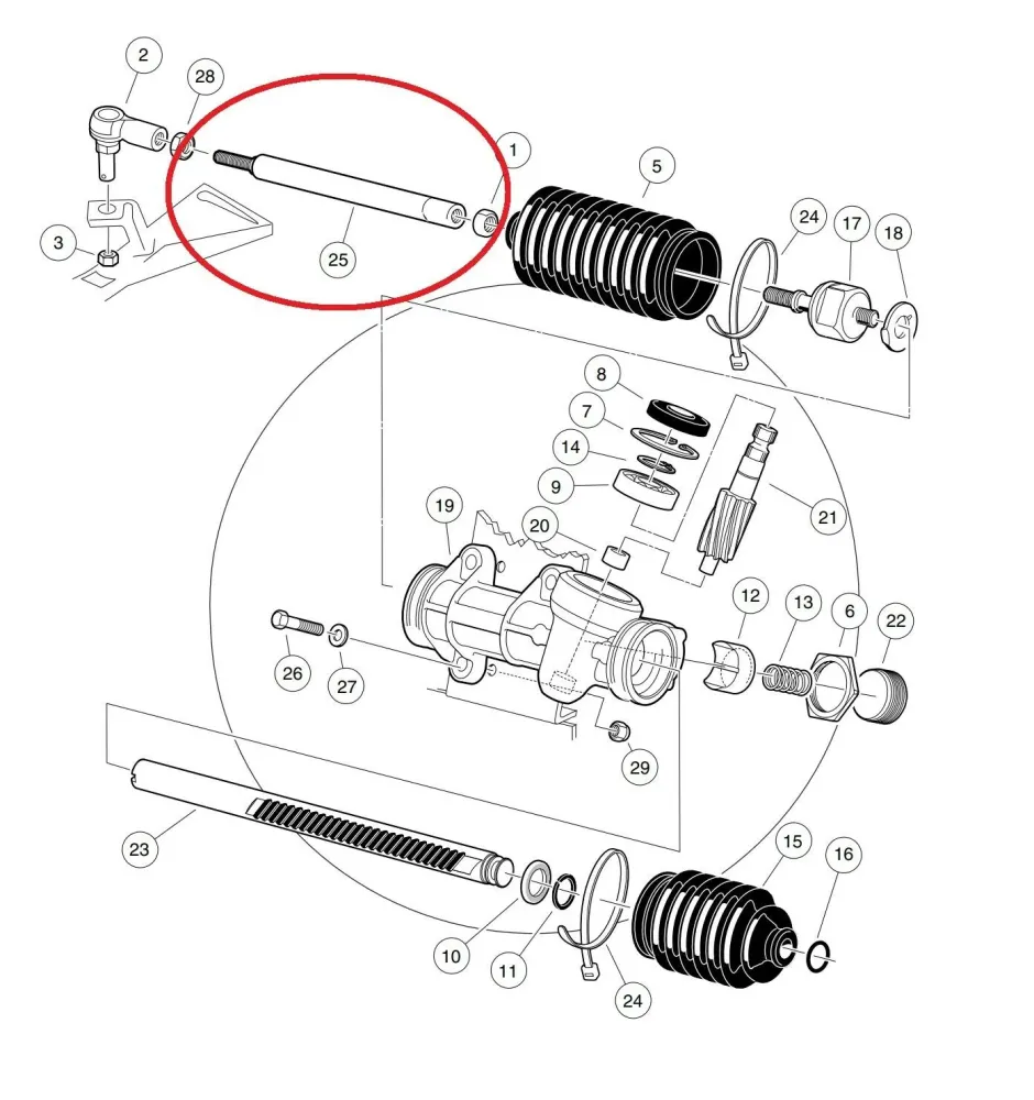 Steering Drag Link Male Thread Club Car DS Carts 103653401, 1036534-01
