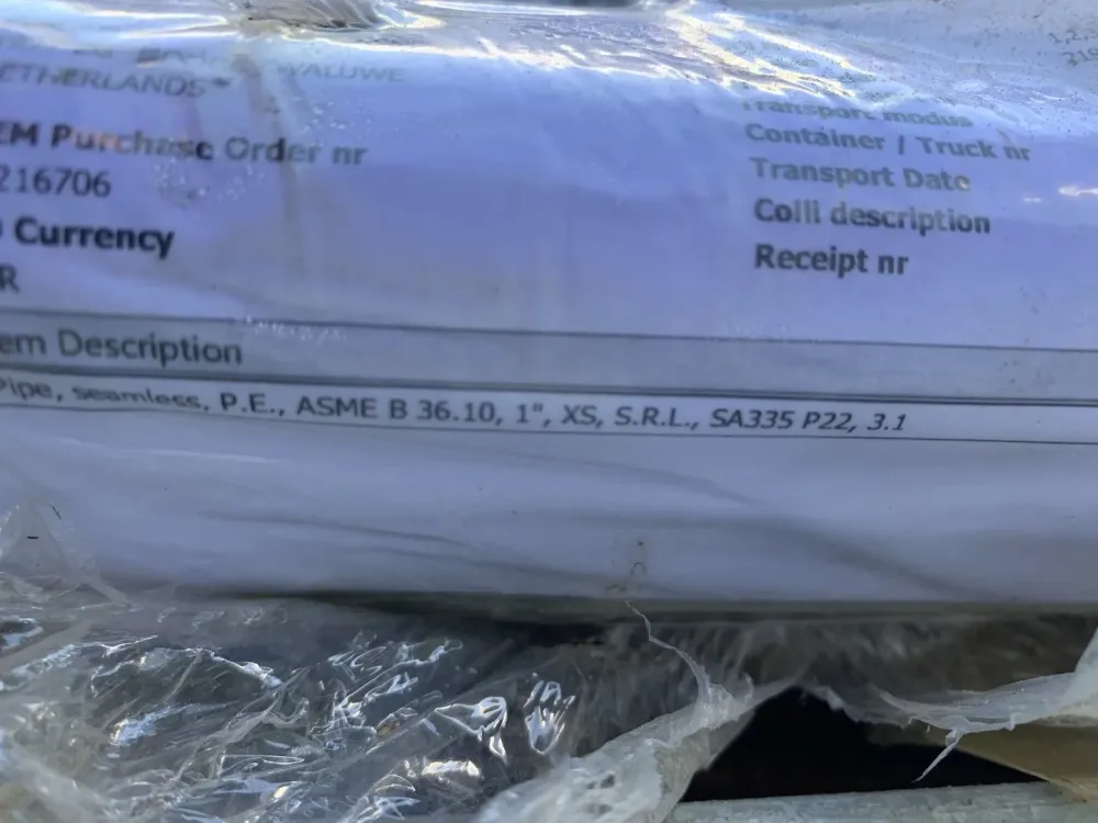 Elektrisch verstelbare 1" NPS, Schedule XS ASTM A335/ASME SA335 Gr. P22 Carbon Rvs Pipe, 18.75ft.