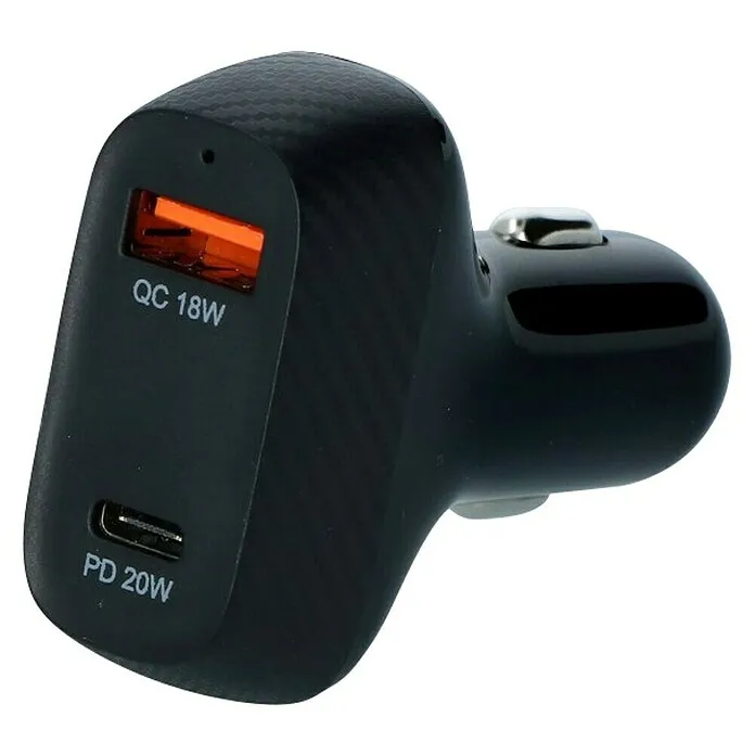 Digitale Carpoint Snellader 12/24V Duo Auto 20W USB-C + 18W USB 3.0 - Kunststof, Zwart