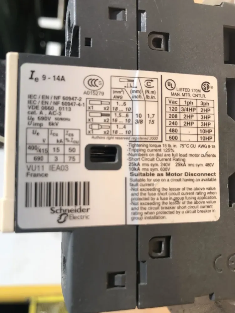 OEM-kwaliteit 9-14 Amp, 3 Pole, 690 VAC Coil Motor Starter GV2ME16