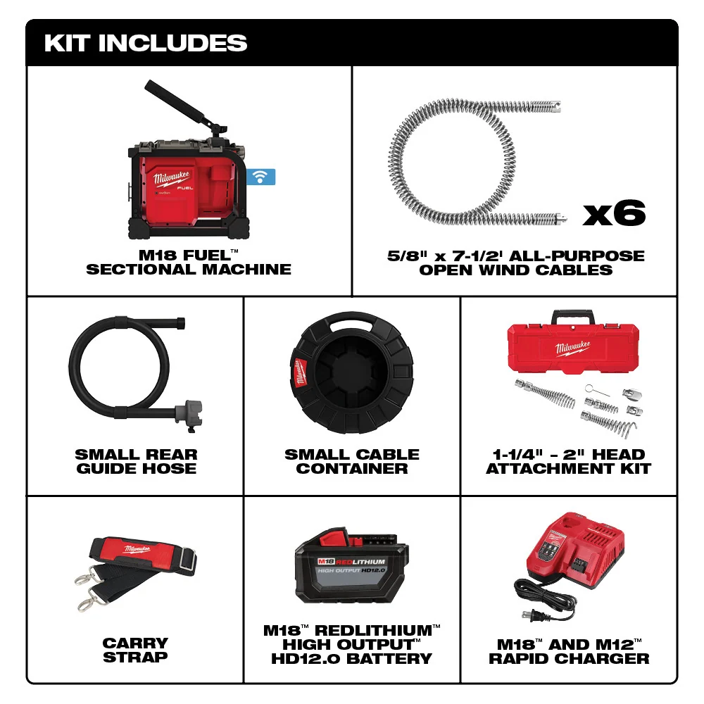 MILWAUKEE M18 FUEL Sectional Machine w/ 5/8" Cable Kit