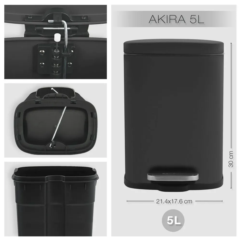 Pedal bin model Akira 5 Lt. doffe black color