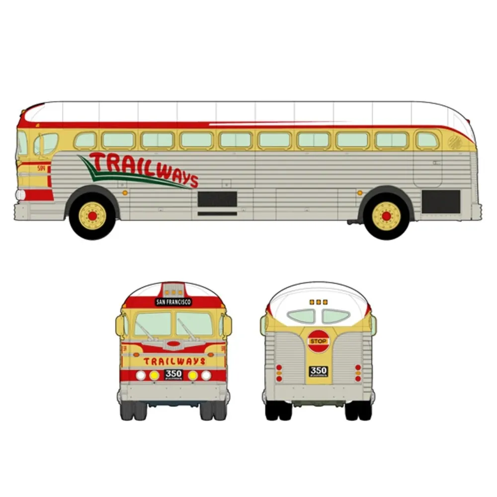 Roden GMC PD3751 "Silverside" Trailways Bus Plastiek Model Kit, 1/35 Scale