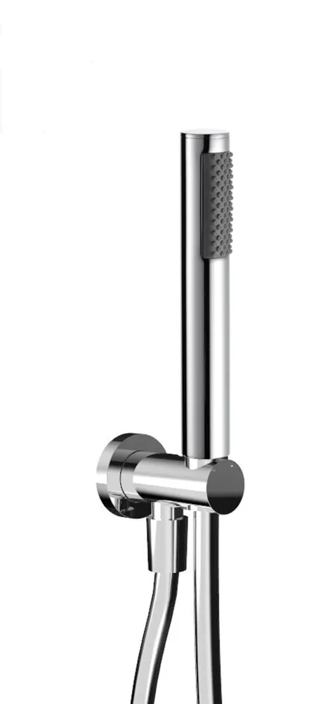 Round shower kit minimal cylindrical shower head chrome-plated messing, hose and water inlet