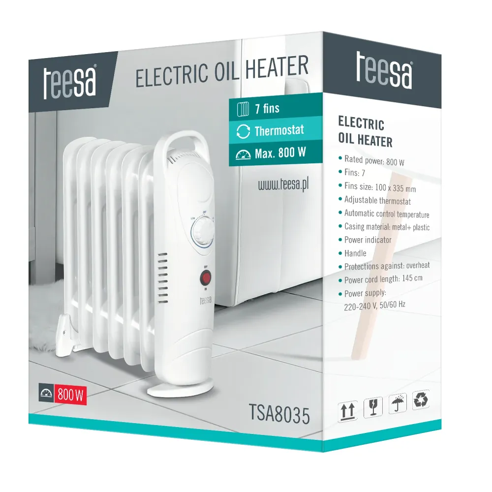 Teesa - Elektrische olieradiator 800 W (7 lamellen) - Wit voor dieselmotoren