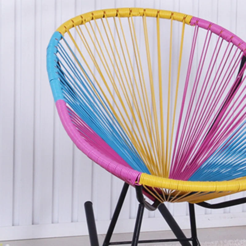 PE Rattan Ijzer Base Lazy Sofa Chair Leisure Lounge Rocking Chair Yellow