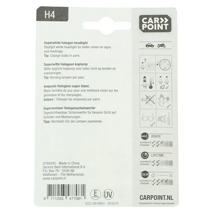 Mist Carpoint Rem- en achterlichtlampen Superwhite - H4