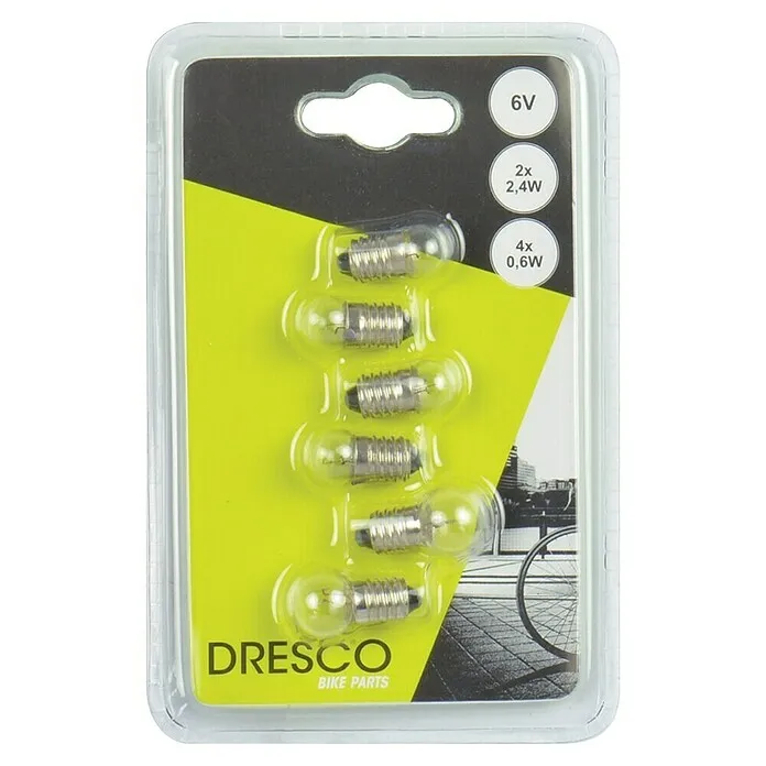 Dresco Fietsverlichtingsset Voor en Achter - Halogeenlamp, 6 st.