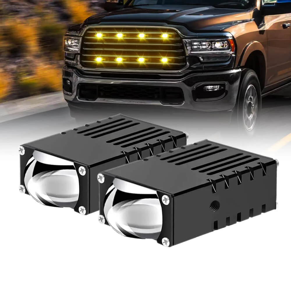 2.5 Inch Super Slim Yellow&White Dubbel Beam Bi-Led Projector Grille Lights(Set/2pcs)