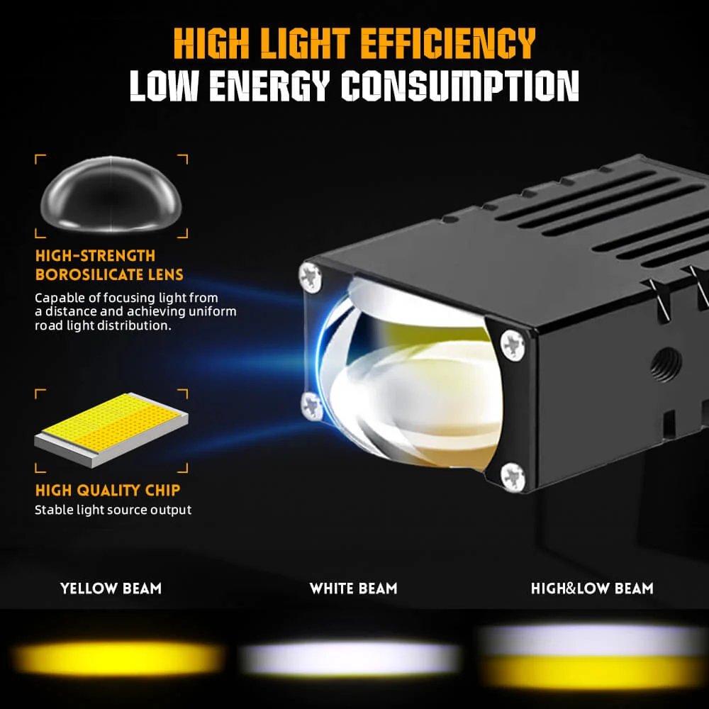 2.5 Inch Super Slim Yellow&White Dubbel Beam Bi-Led Projector Grille Lights(Set/2pcs)