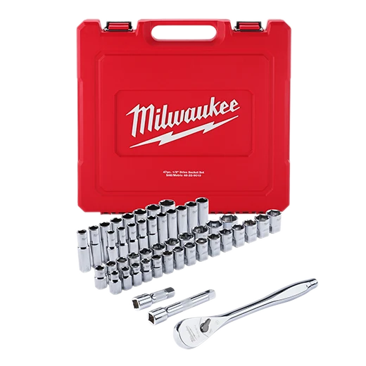 MILWAUKEE 47 PC. 1/2" Drive Ratchet & Socket Set w/ FOUR FLAT™ Sides - Metric & SAE