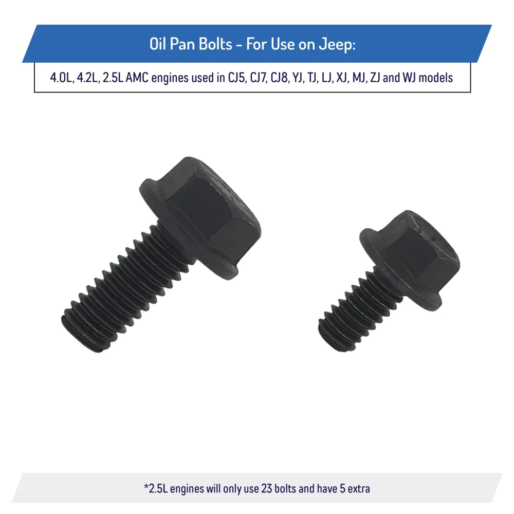 Oil Pan Bolts Jeep CJ YJ TJ XJ MJ ZJ WJ, 4.0L 4.2L 2.5L, AMC V8 Engines