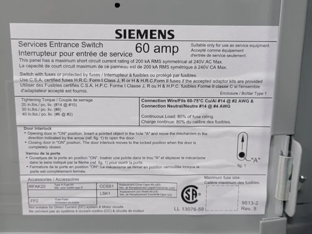 60 Amp Service Entrance Switch SE222
