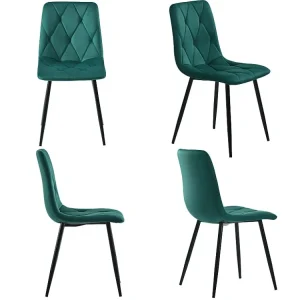 Achterklep Set van 4 Velours stoelen - metalen structuur - Ruitpatroon - groen