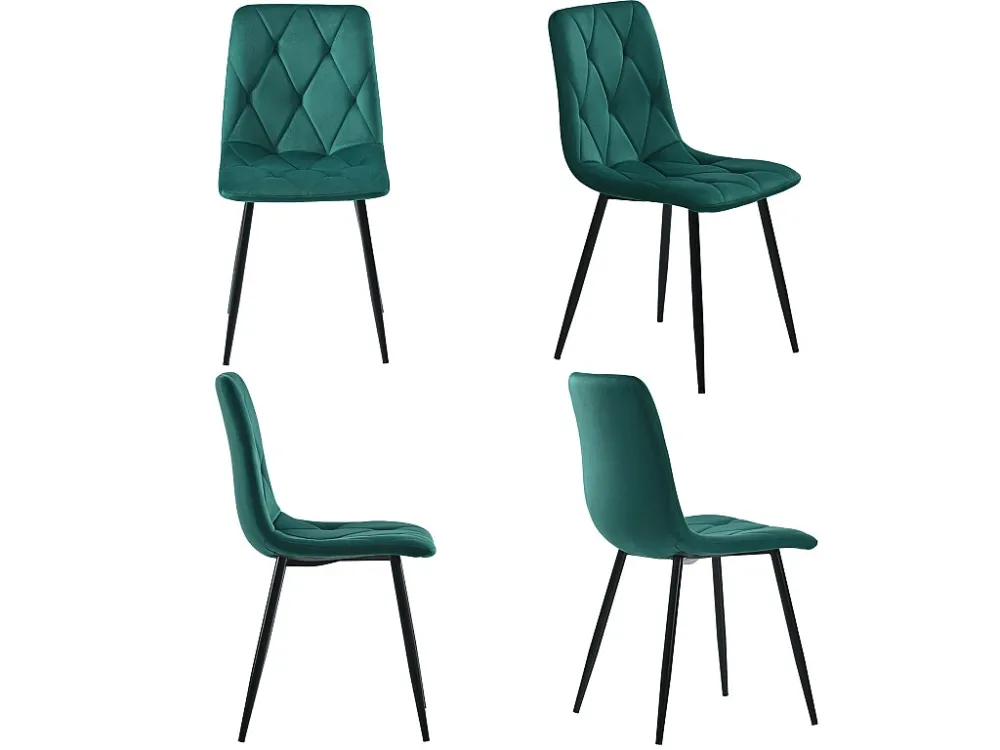 Achterklep Set van 4 Velours stoelen - metalen structuur - Ruitpatroon - groen