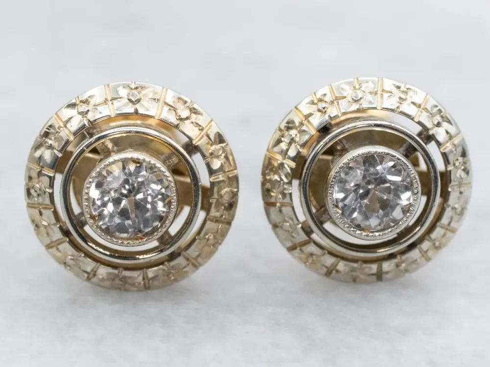 White Sapphire Stud Earrings Floral Halo