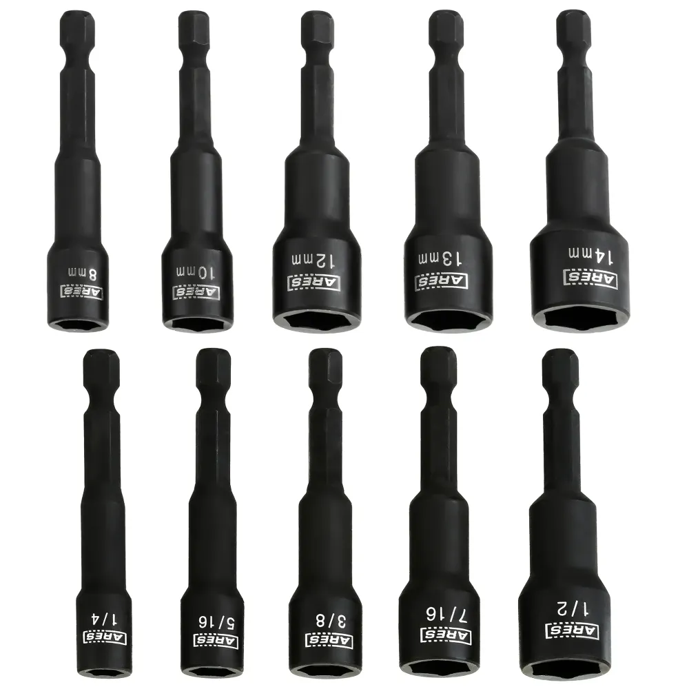 ARES 27102 - 10-Piece SAE and Metric Impact Magnetic Nut Driver Set - Directe Montage