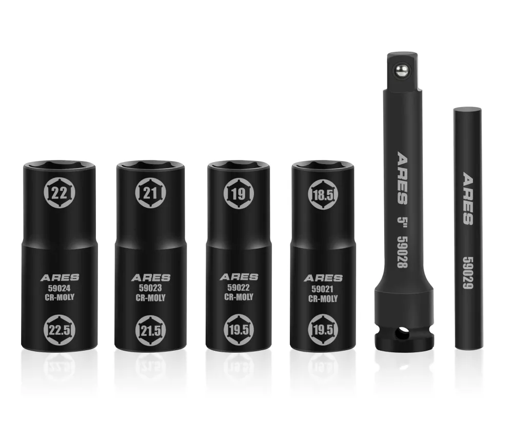 ARES 59065 - 6pc Half Size Lug Nut Flip Impact Socket Set - 1/2-Inch Drive
