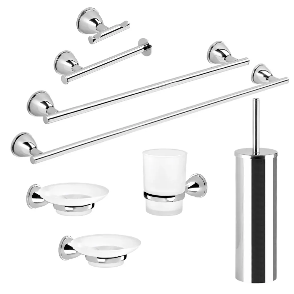 Complete set 8 pieces Gedy Genziana stainless steel polished metaalglans and glass