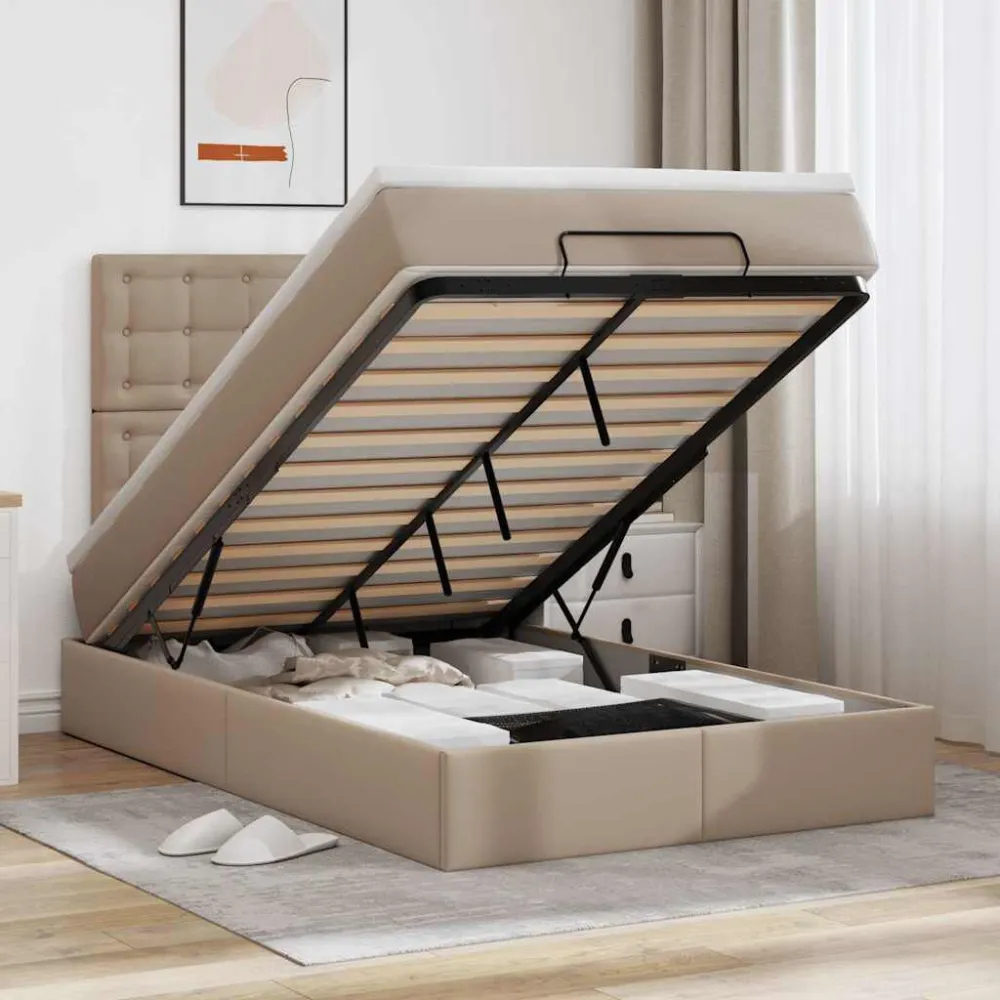 Ottoman bed met matras 120x200cm kunstleer cappuccinokleurig
