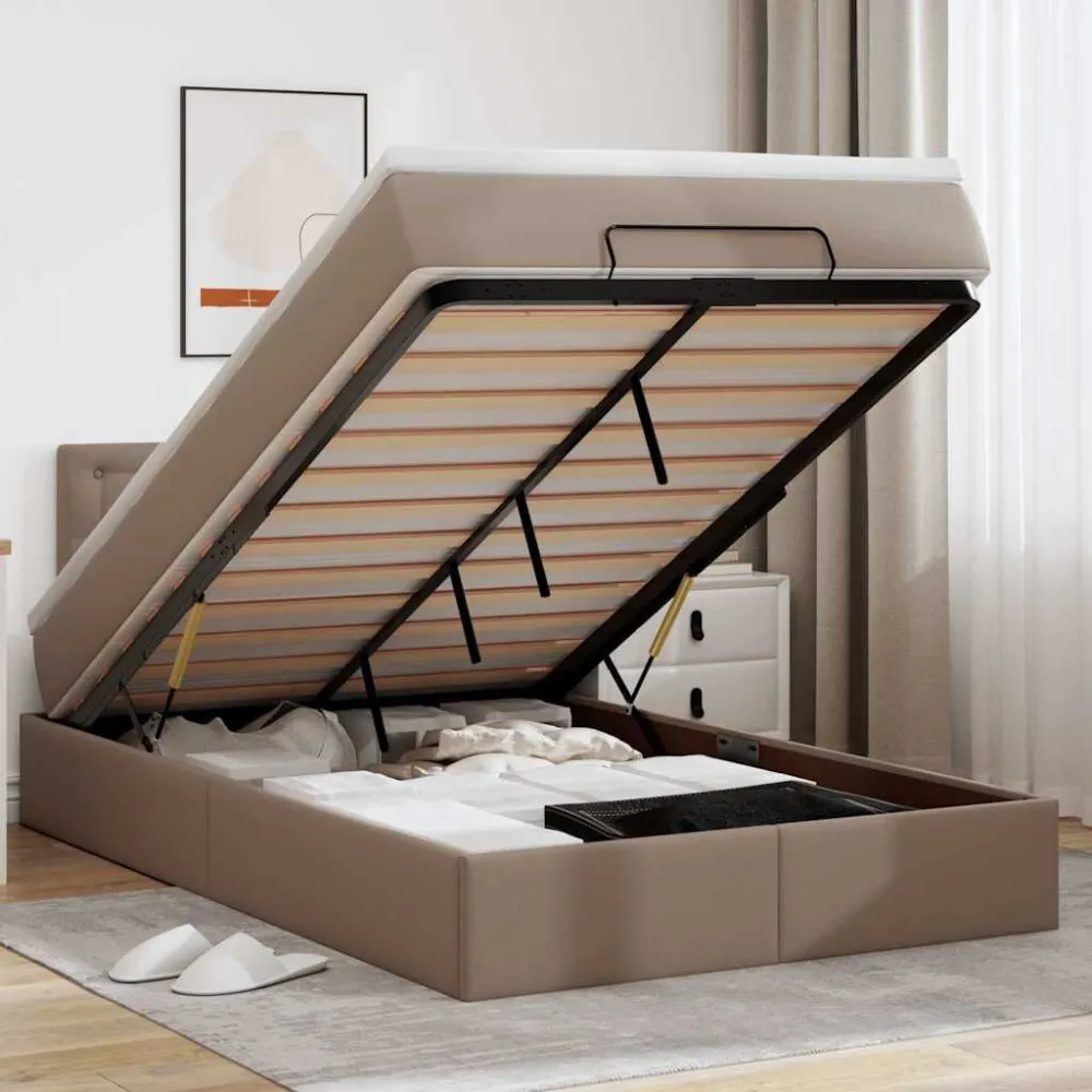 Ottoman bed met matras 120x200cm kunstleer cappuccinokleurig