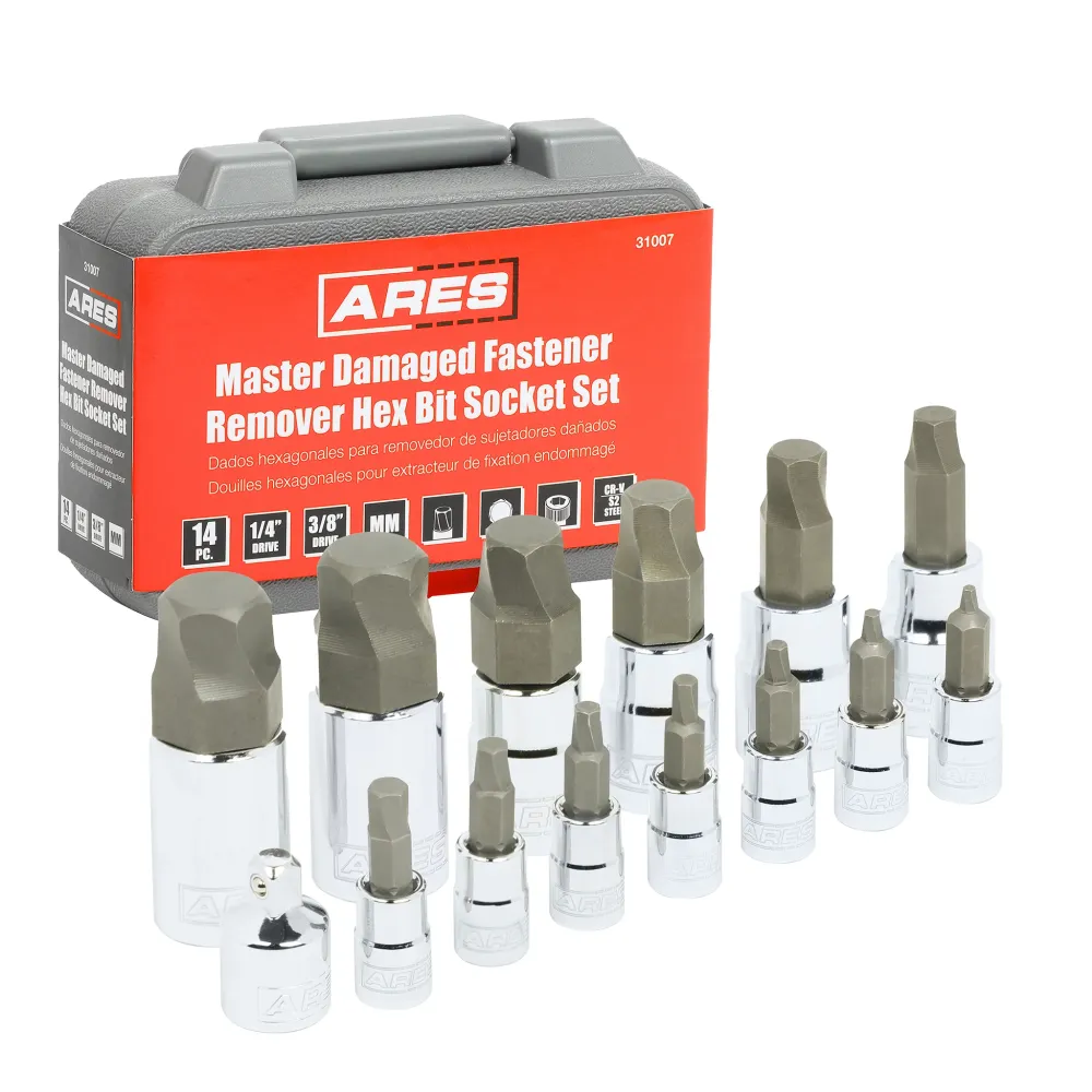 ARES 31007 - 14-Piece Metric Damaged Fastener Remover Hex Bit Socket Set