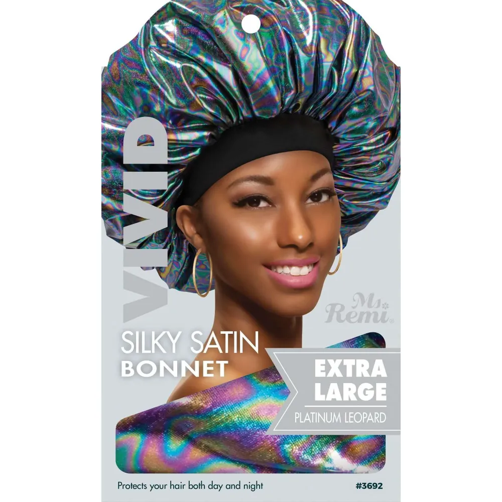 Ms. Remi Silky Satijn Vivid Bonnet XL, 1 Piece Sleep Cap, Platinum Leopard