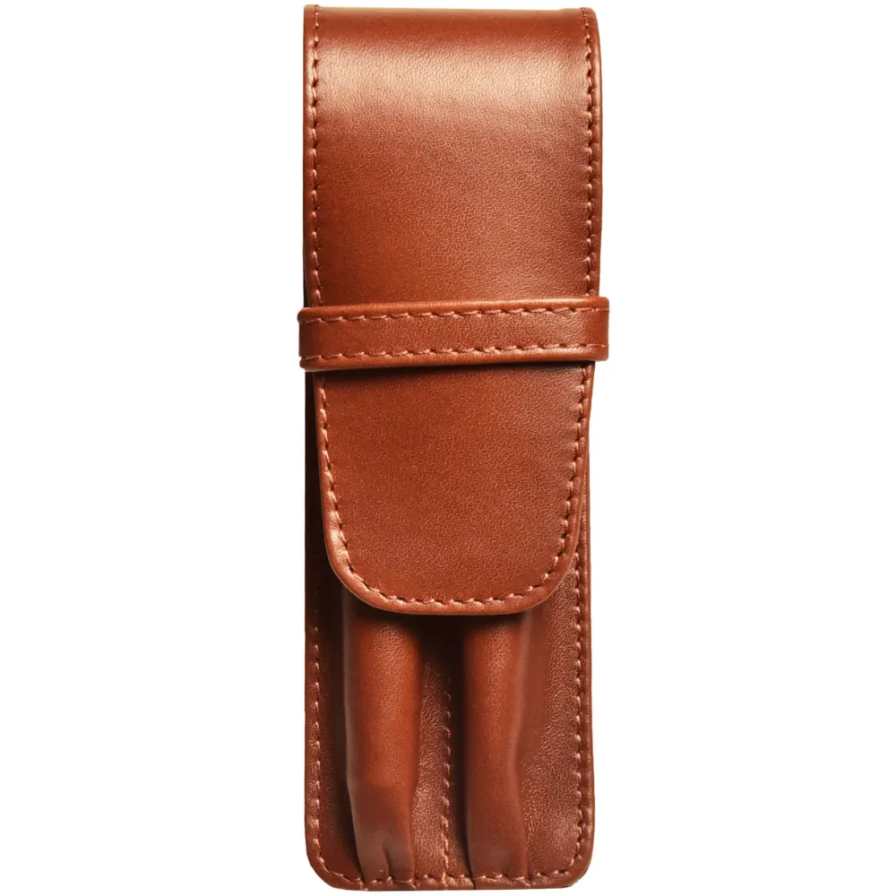 Aston Leather Cognac Finger Style Double Pen Case