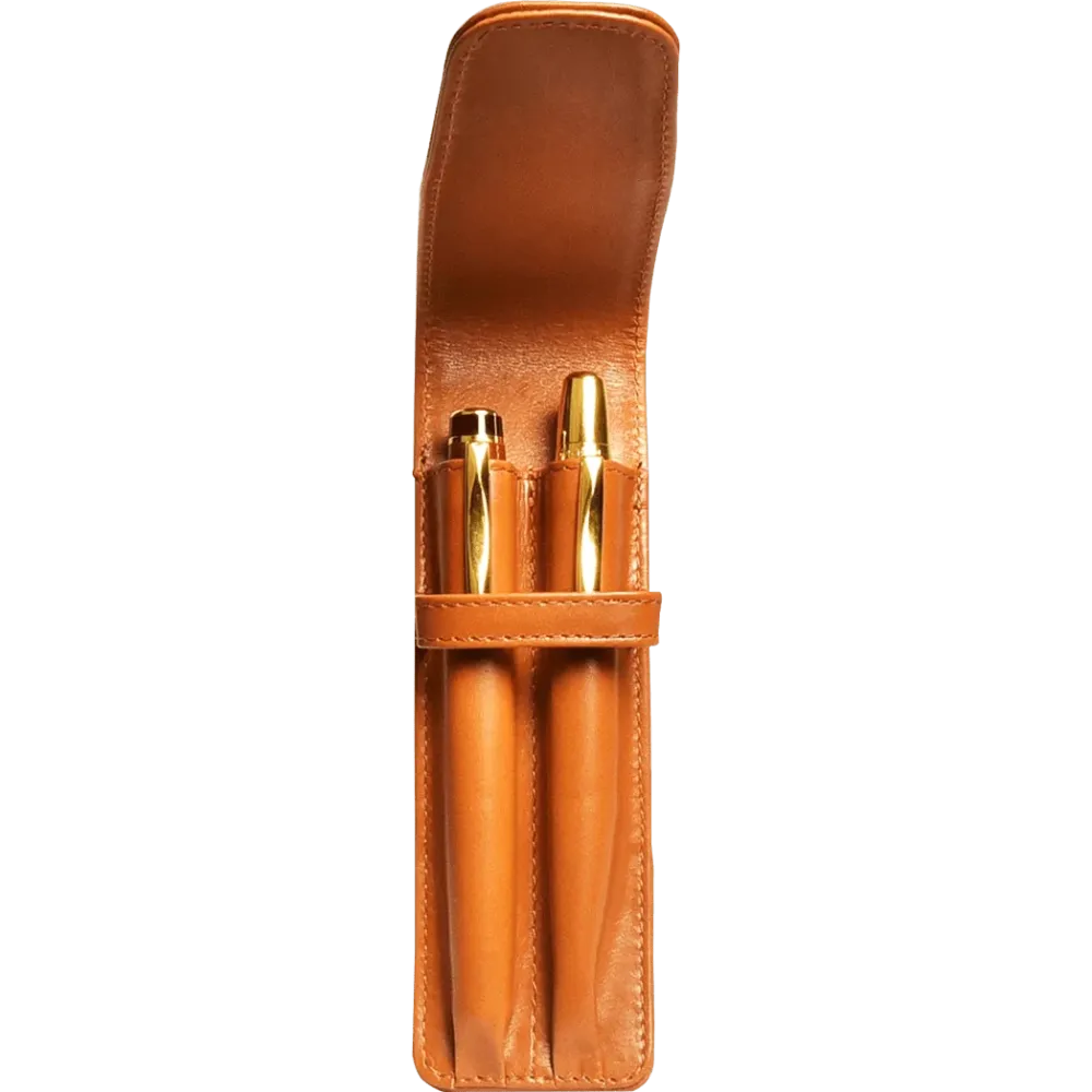 Aston Leather Tan Finger Style Double Pen Case