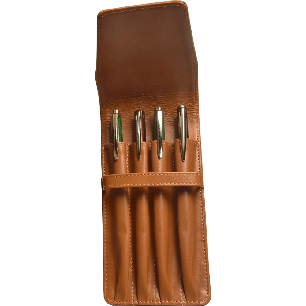 Aston Leather Tan Finger Style Quad Pen Case