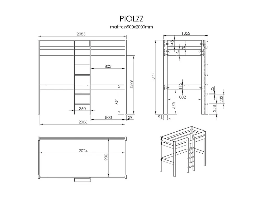 Hoogslaper PINO LB005 105x208x174 Grijs