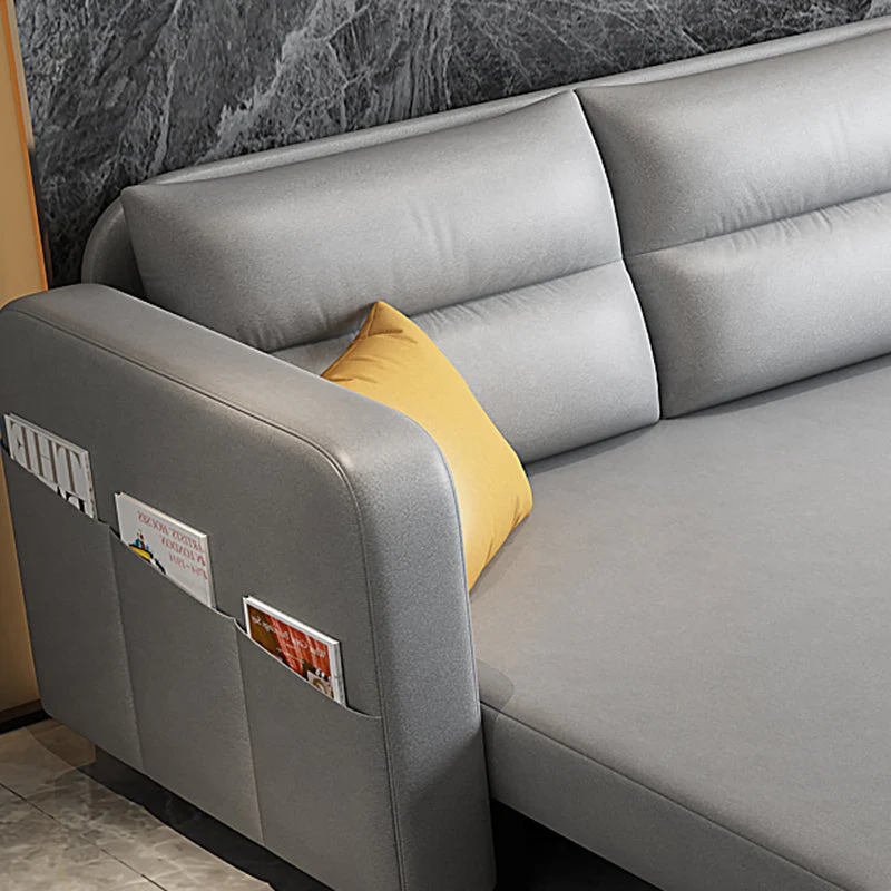 Modern Faux Lederen Sleeper Upholstered Square Arms Sofa Bed Gray 47l